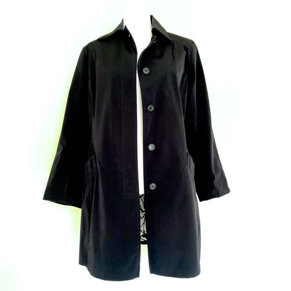 London Fog Towne Collection Black Trench Coat with Floral Lining, Women's Medium